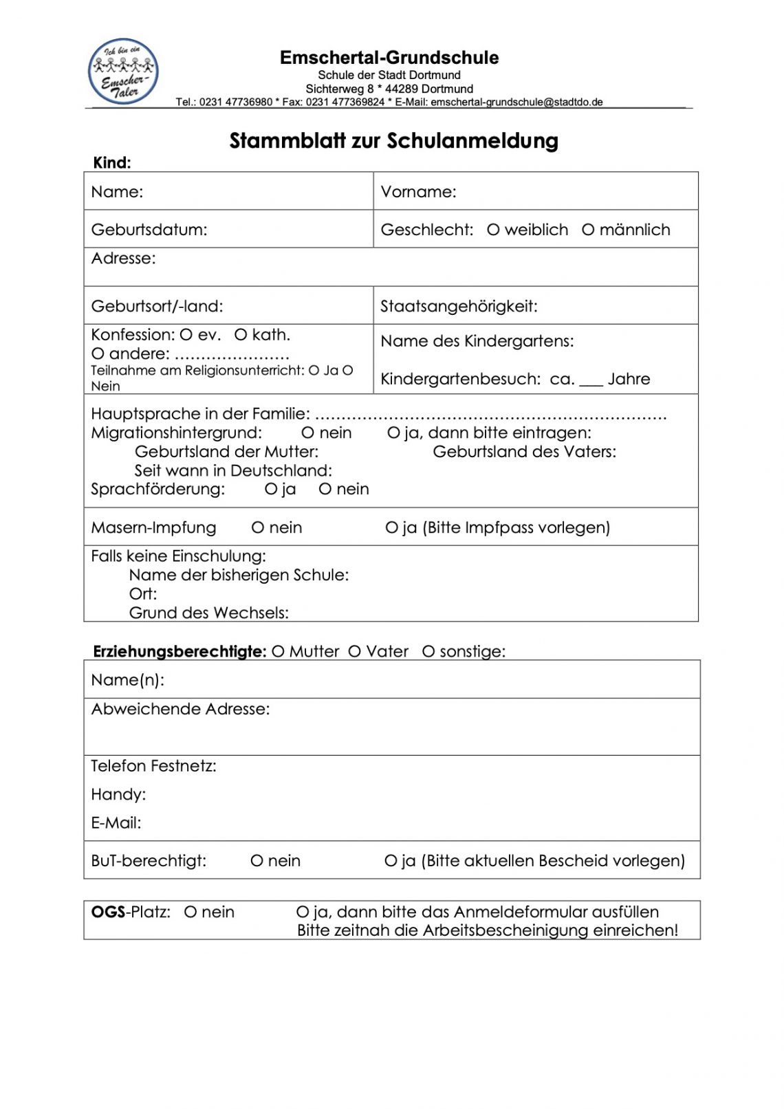 Anmeldung zum Schuljahr 2023/24 – Emschertal Grundschule