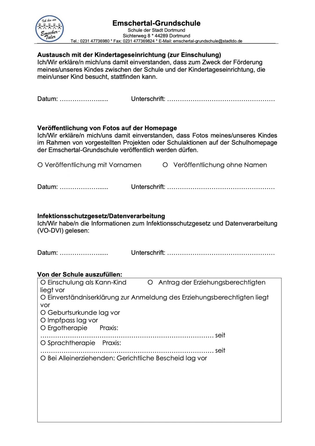 Anmeldung zum Schuljahr 2023/24 – Emschertal Grundschule